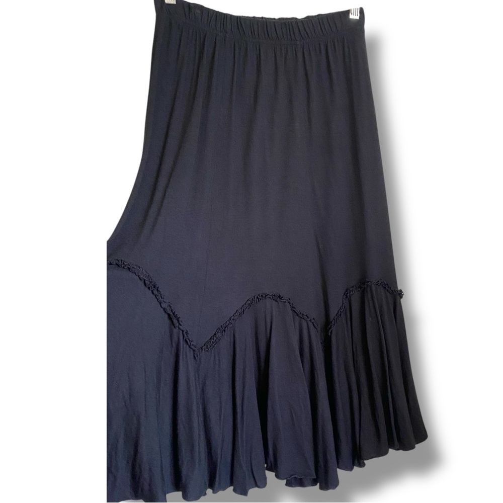 Cordelia Black Midi Tiered Ruffle Lettuce Hem Witchcore Elastic Waistband Skirt - Picture 4 of 7